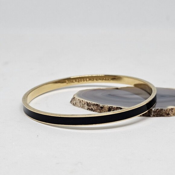 Kate Spade Black Enamel 'Draw the Line' Bangle Bracelet Gold Tone - Picture 13 of 16
